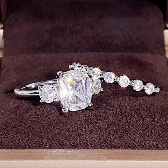 NEW 18k White Gold Diamond Ring Band Set of 2 Rings - Picture 1 of 5